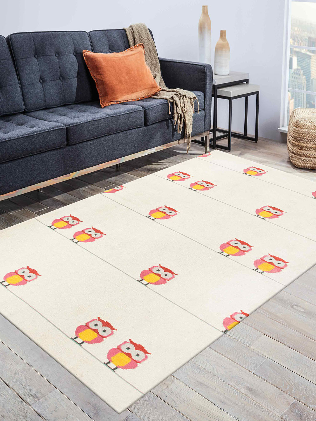 

Jaipur Rugs Off-White & Pink Handmade Animal Ivory Wool Hand Tufted Carpet
