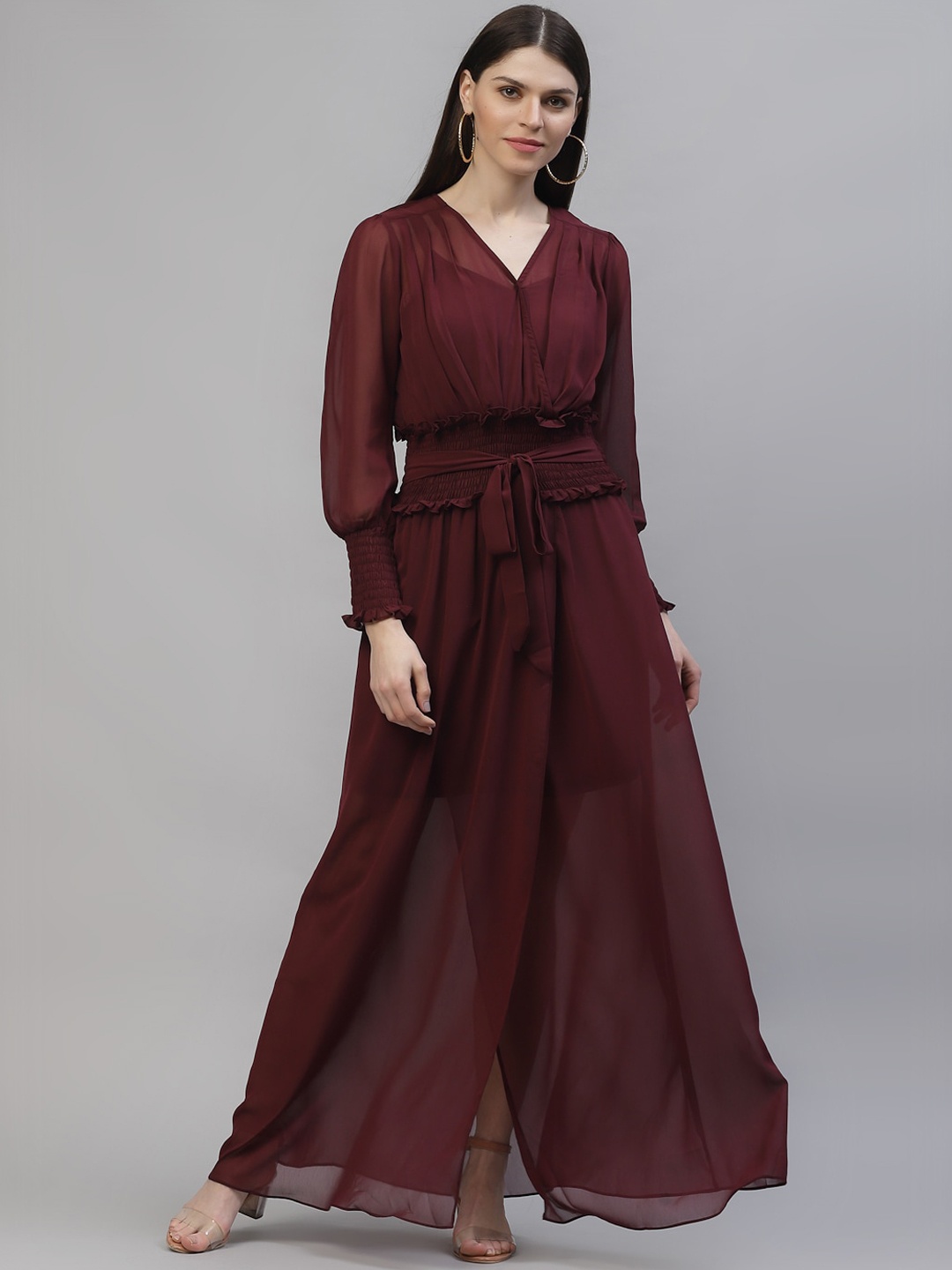 

Athena Women Burgundy Solid Maxi Dress