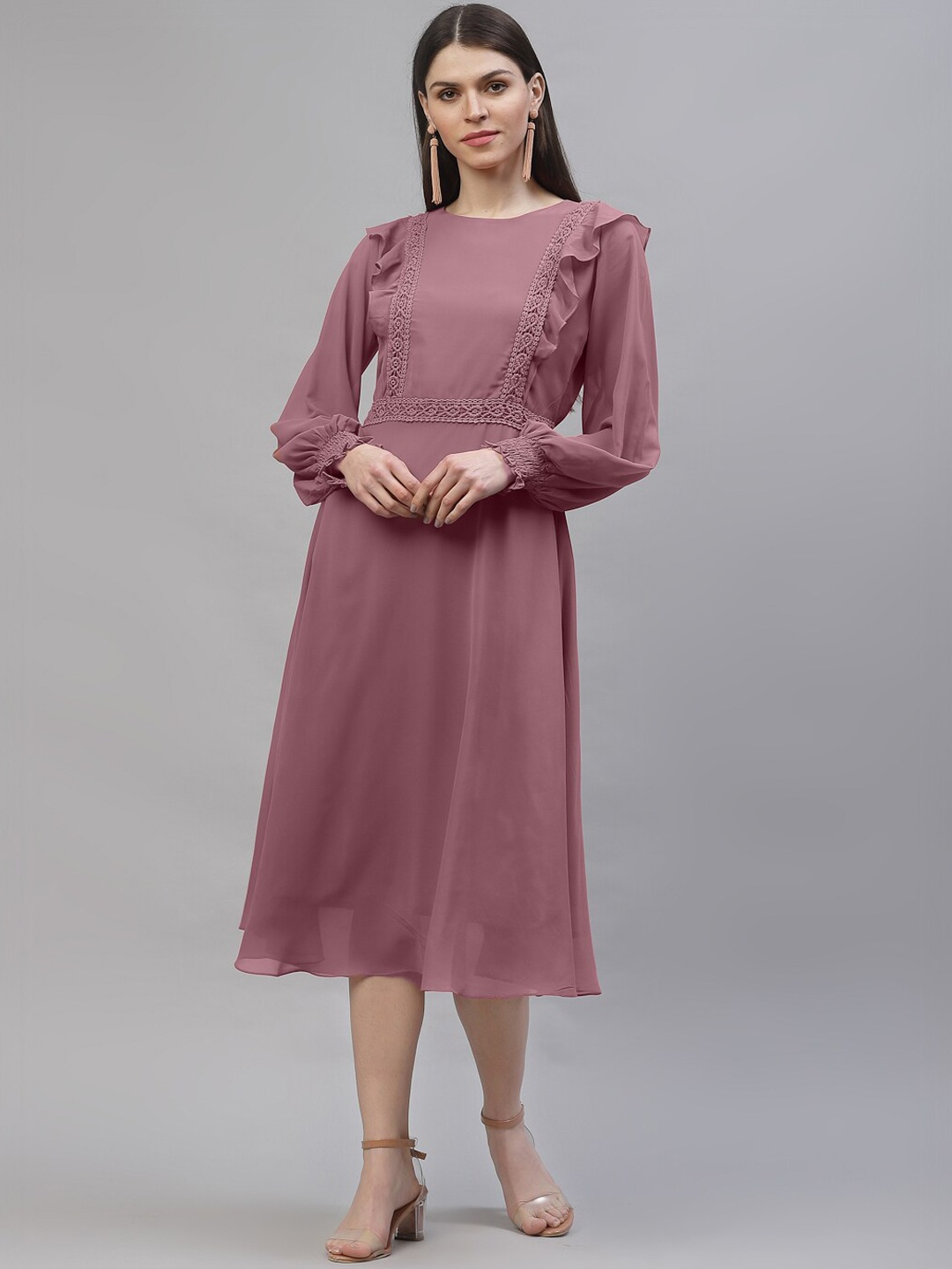 

Athena Women Mauve Solid A-Line Dress