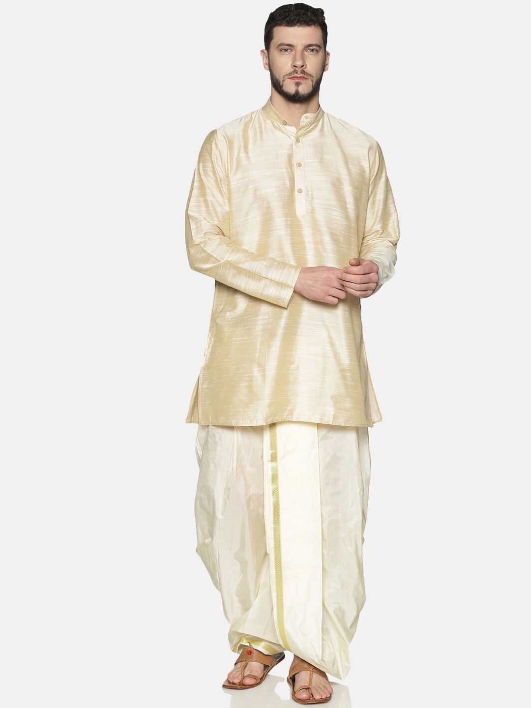 

TATTVA Men Beige Solid Kurta with Dhoti Pants