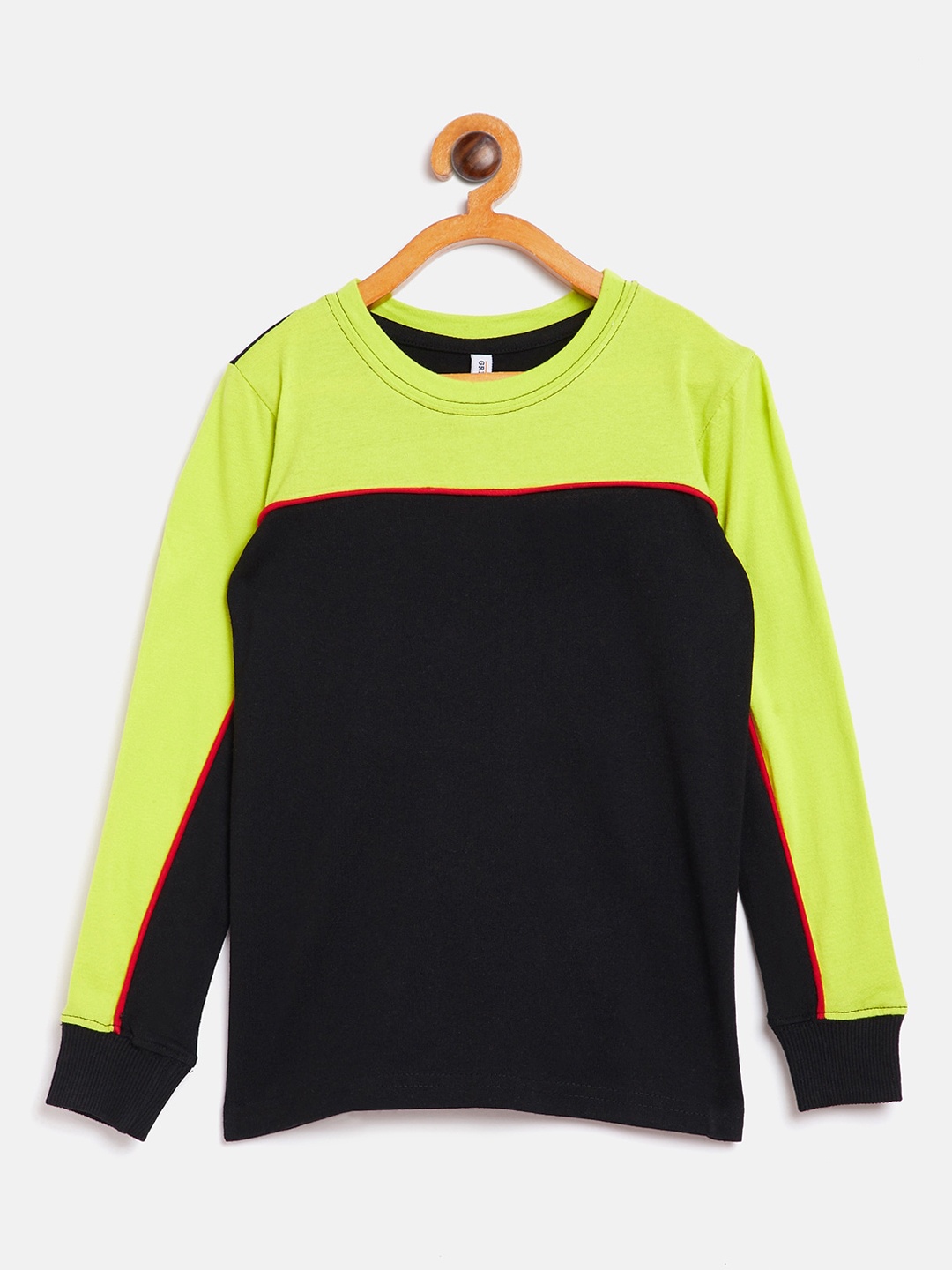 

GRITSTONES Boys Fluorescent Green & Black Colourblocked Round Neck T-shirt