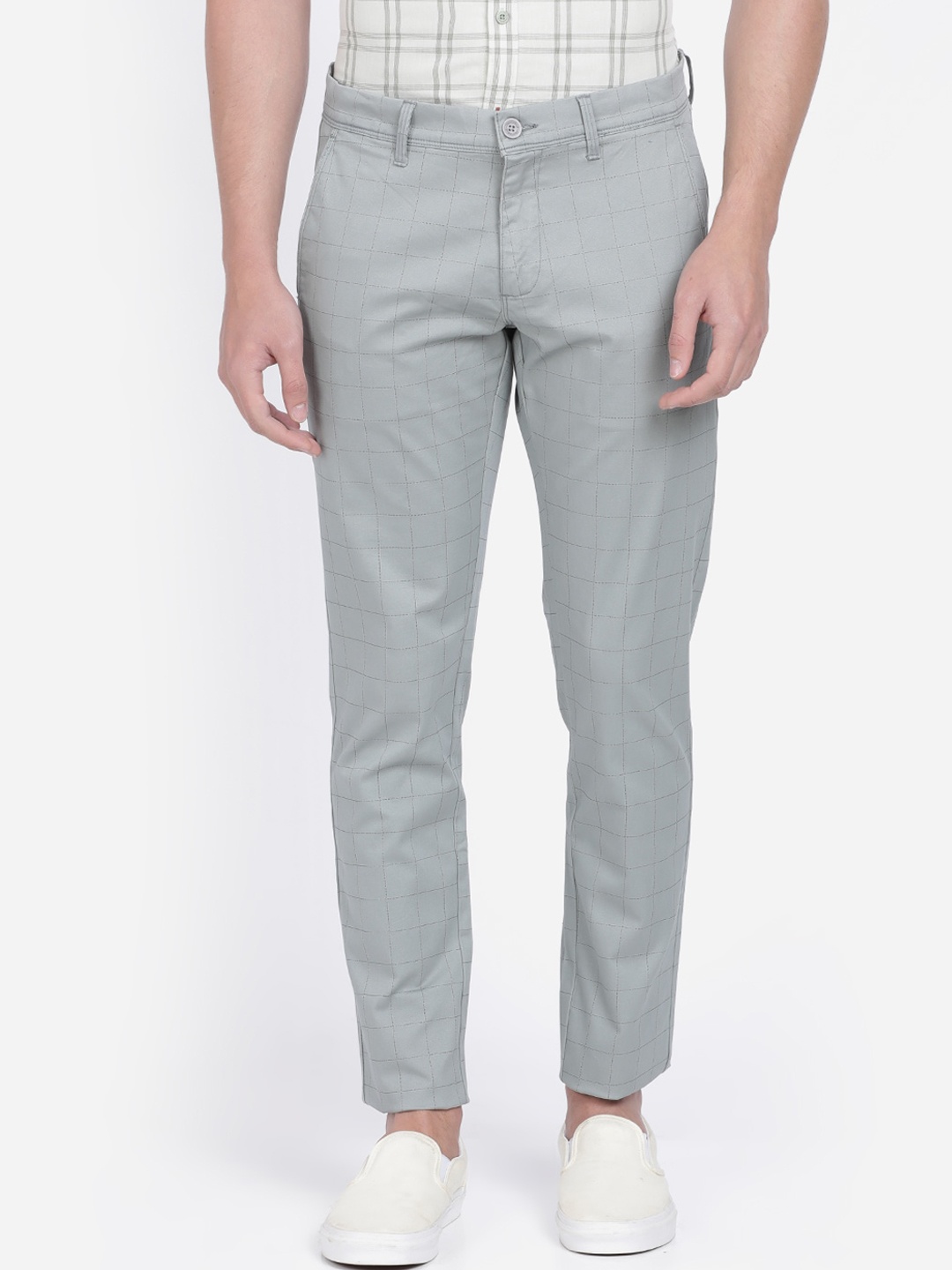 

Crocodile Men Sage Green Slim Fit Checked Regular Trousers