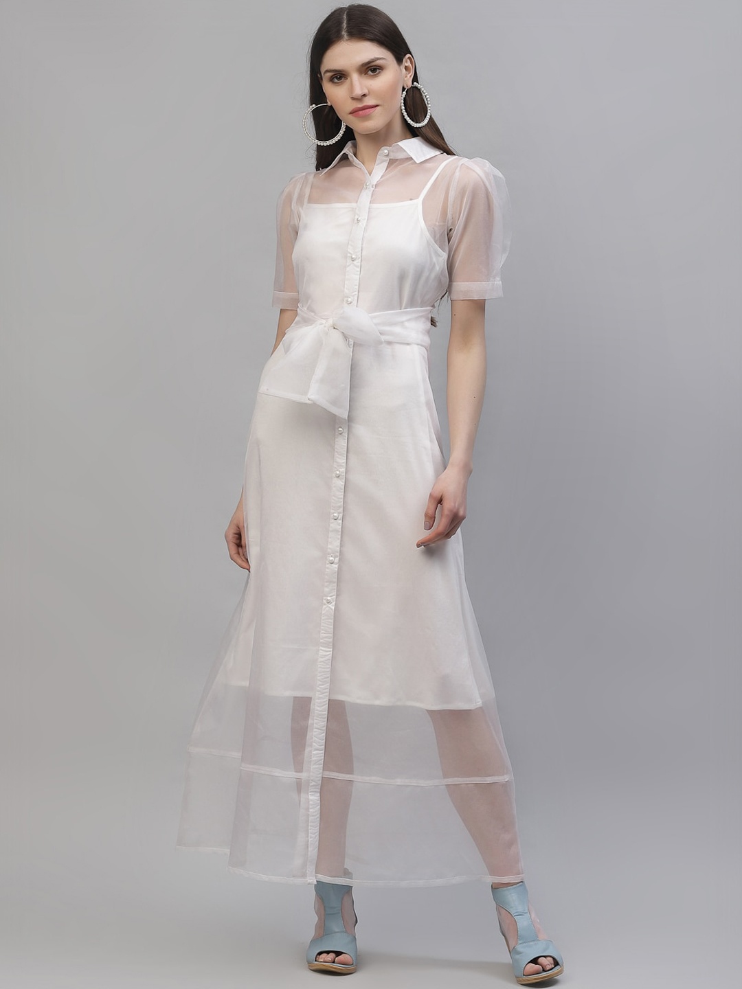 Athena Women White Solid Shirt Dress