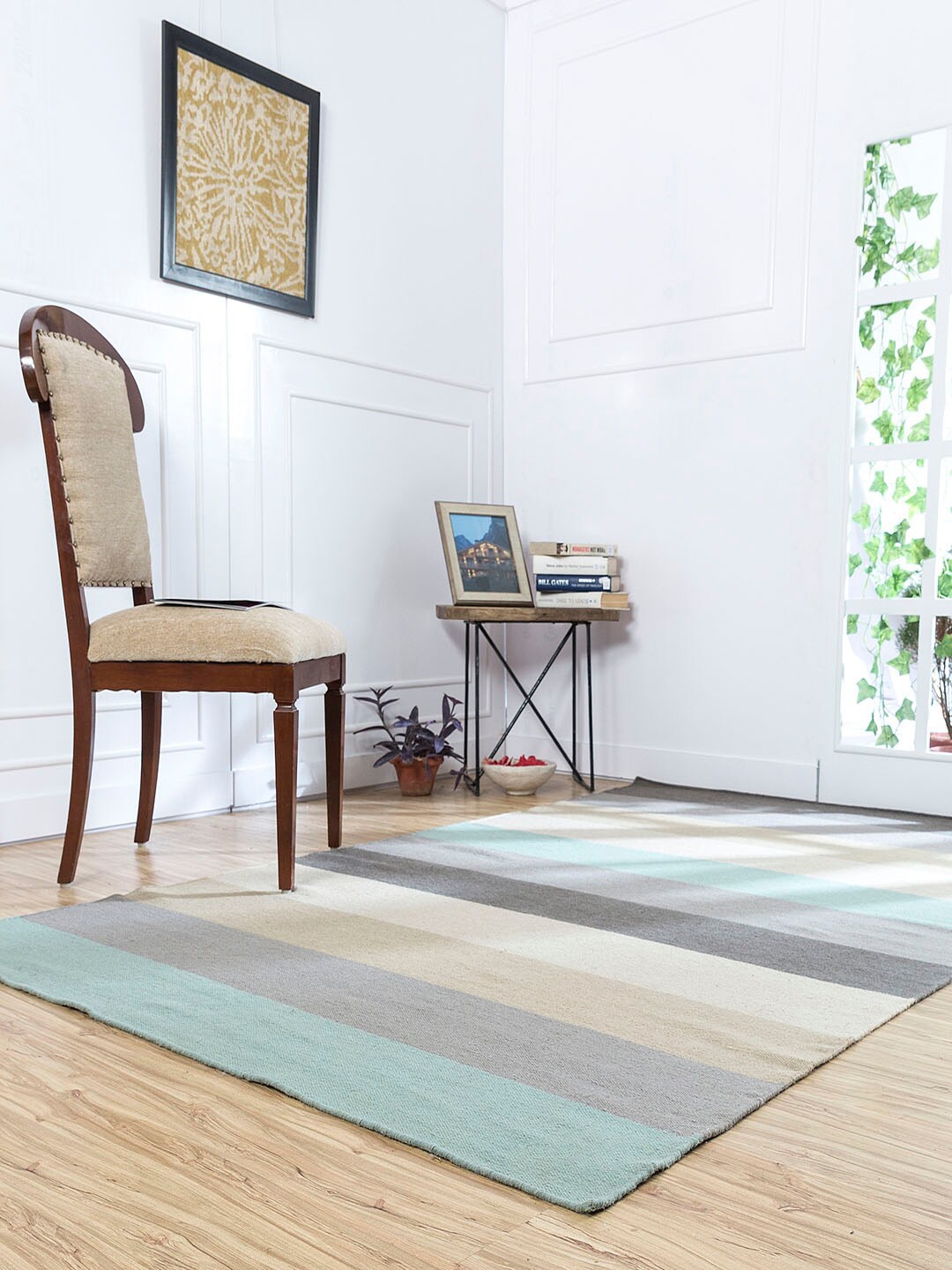 

Jaipur Rugs Beige & Blue Striped Handmade Wool Hand Tufted Carpet