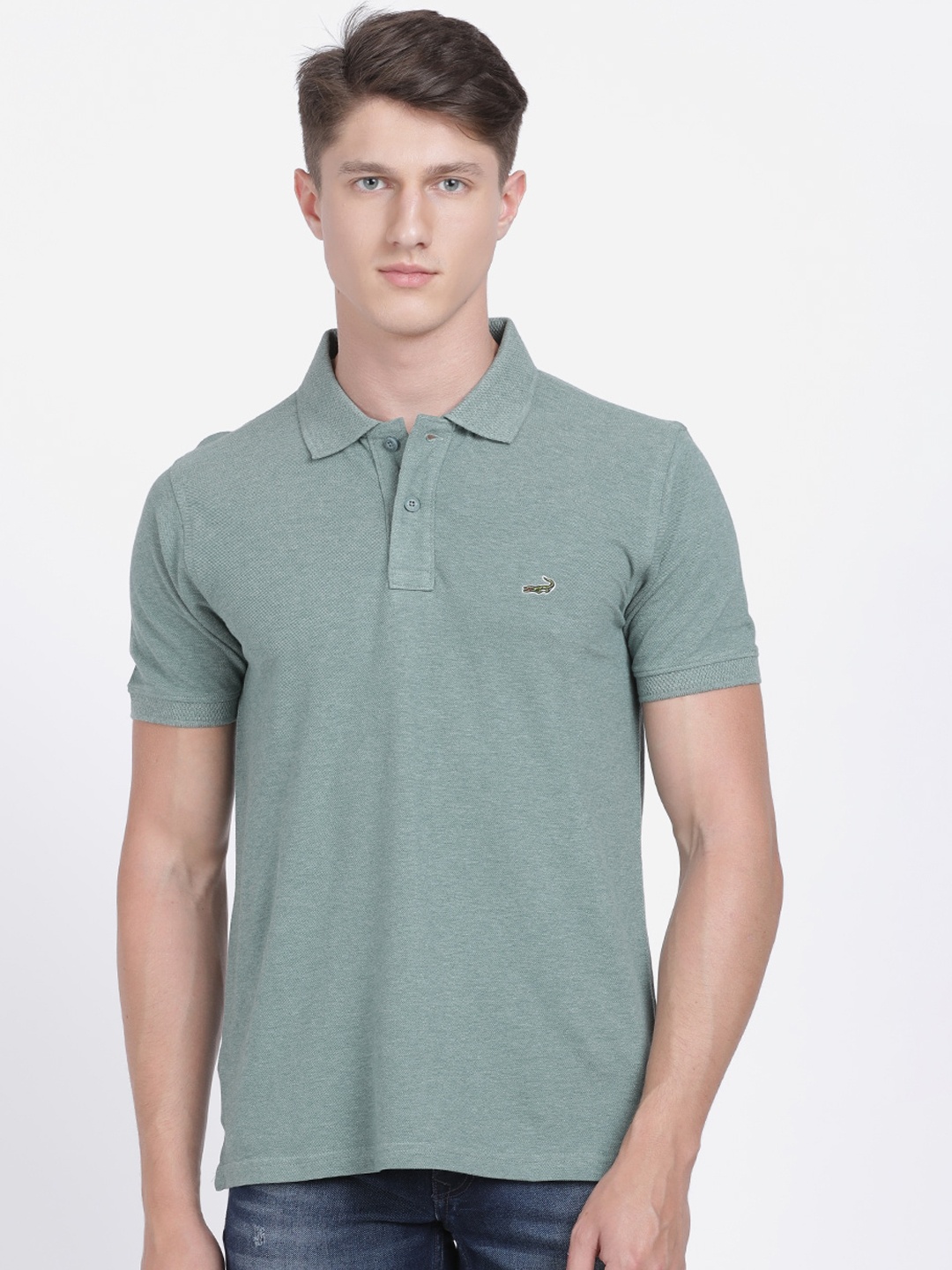 

Crocodile Men Olive Green Solid Polo Collar T-shirt