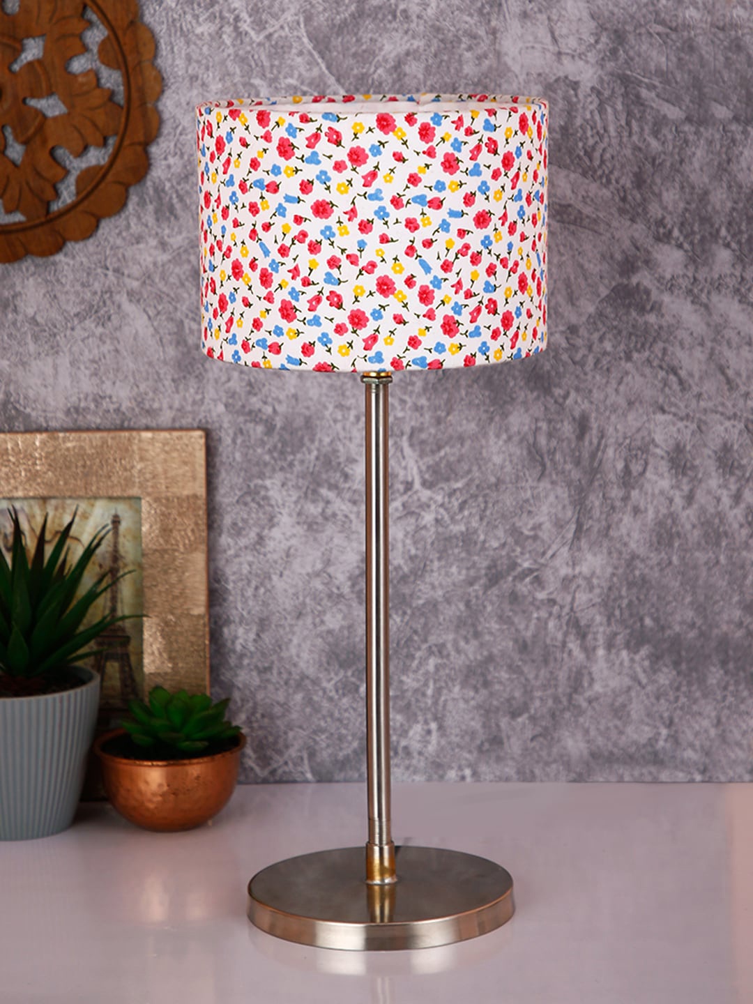 

Devansh White & Pink Solid Traditional Buffet Lamp with Steel Base