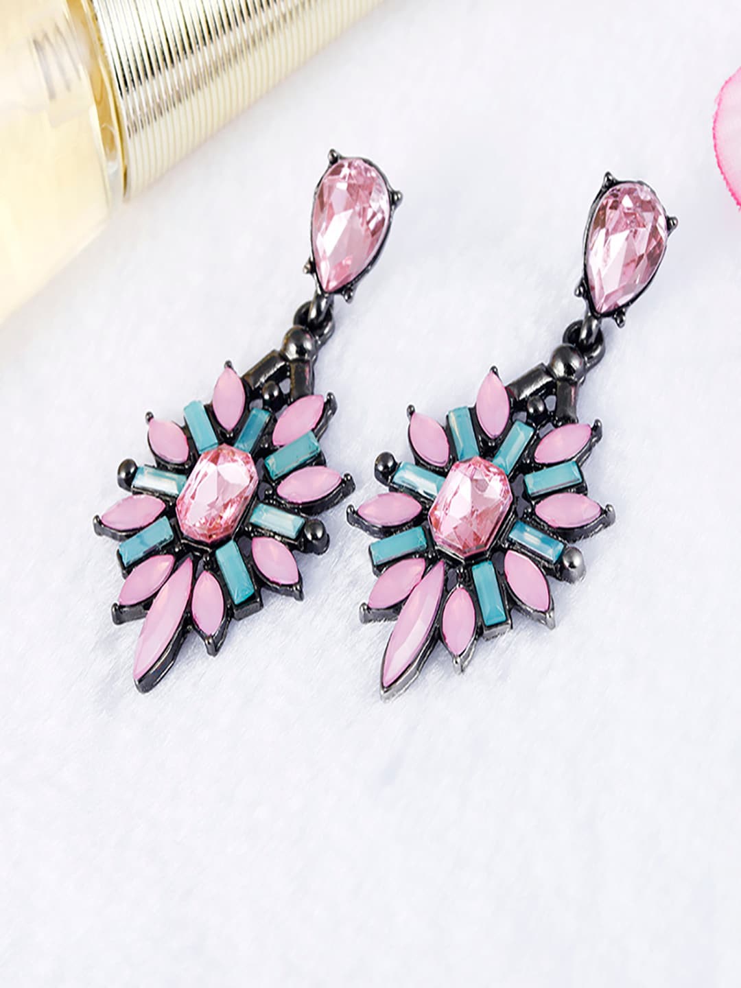

AQUASTREET Pink Contemporary Silver-Plated Drop Earrings