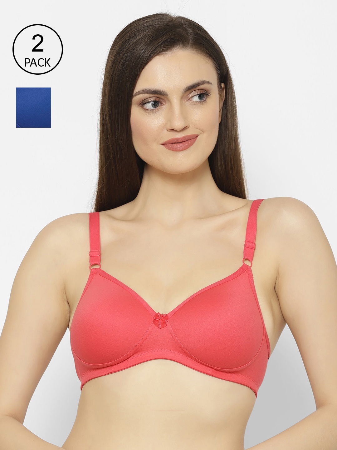 

Floret Pack of 2 Coral Pink & Blue Solid Non-Wired Lightly Padded Push-Up Bra T3052