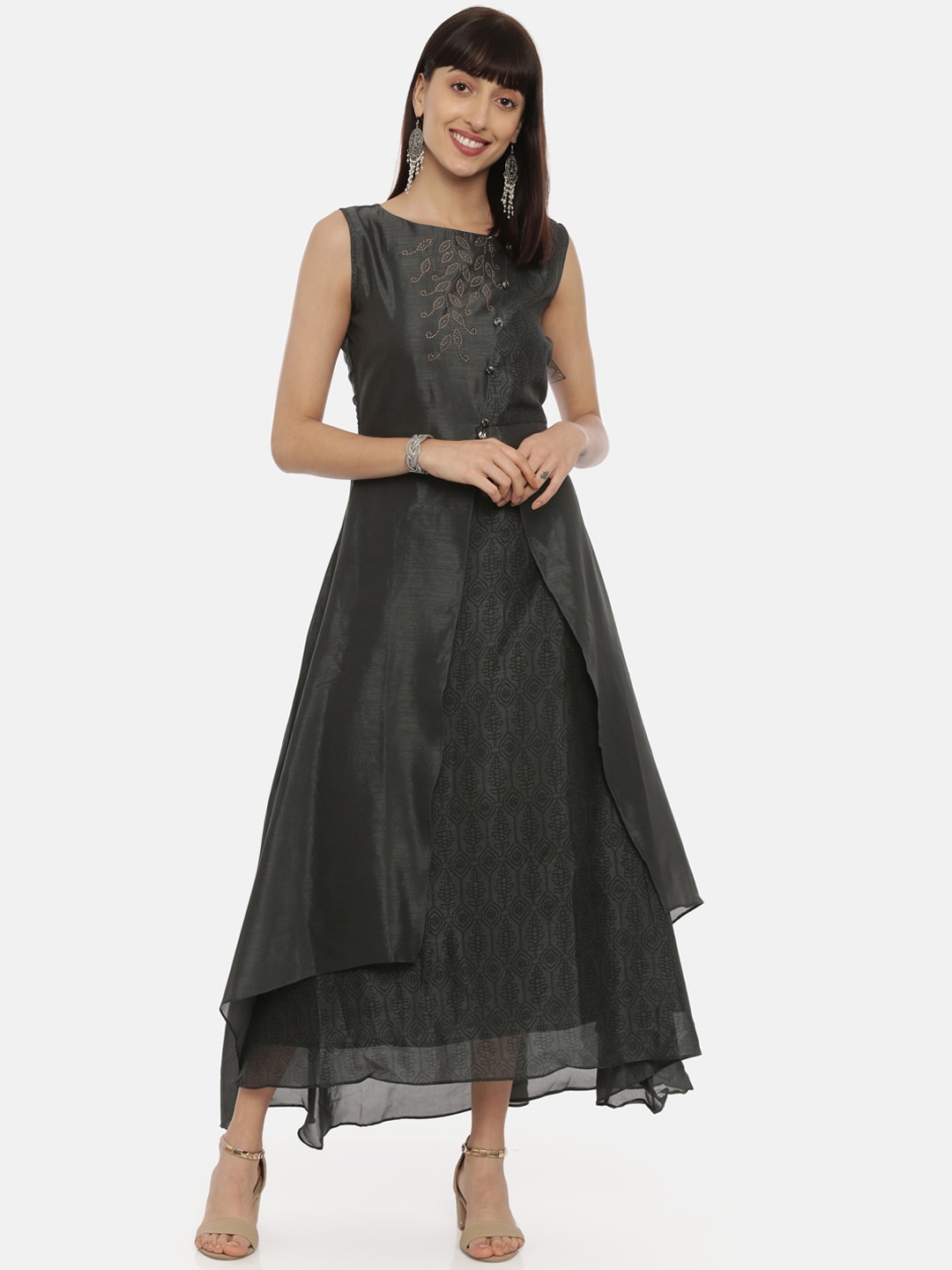 

Neerus Women Grey Self Design Fit and Flare Dress