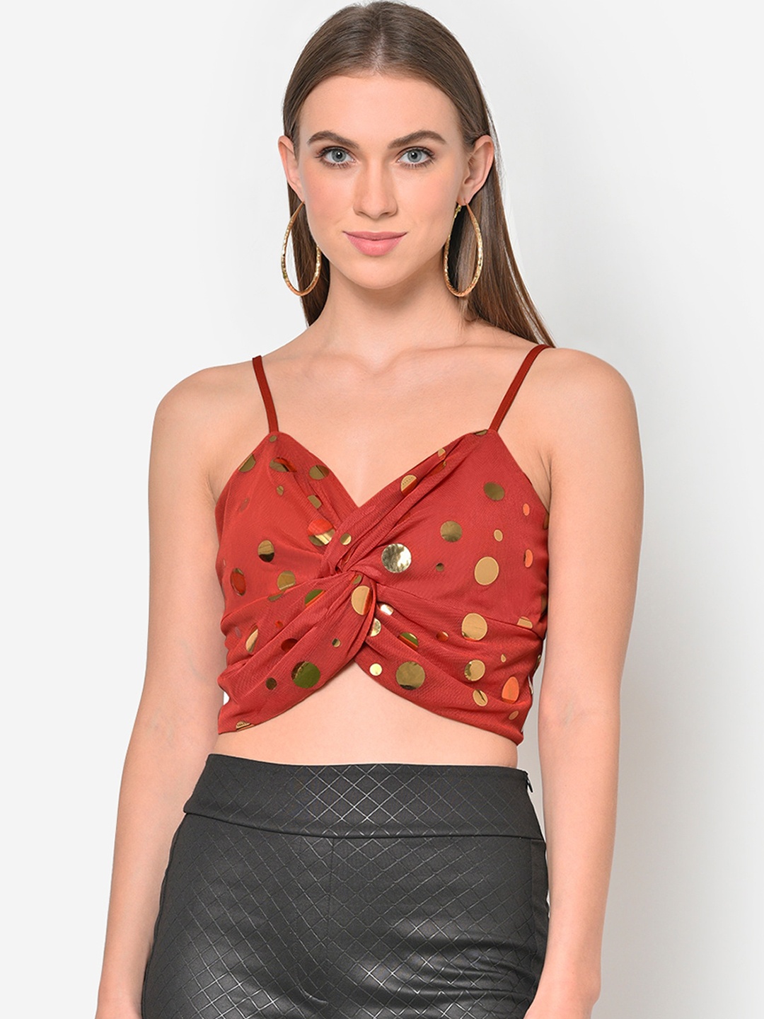 

Martini Rust Geometric Printed Net Bralette Top
