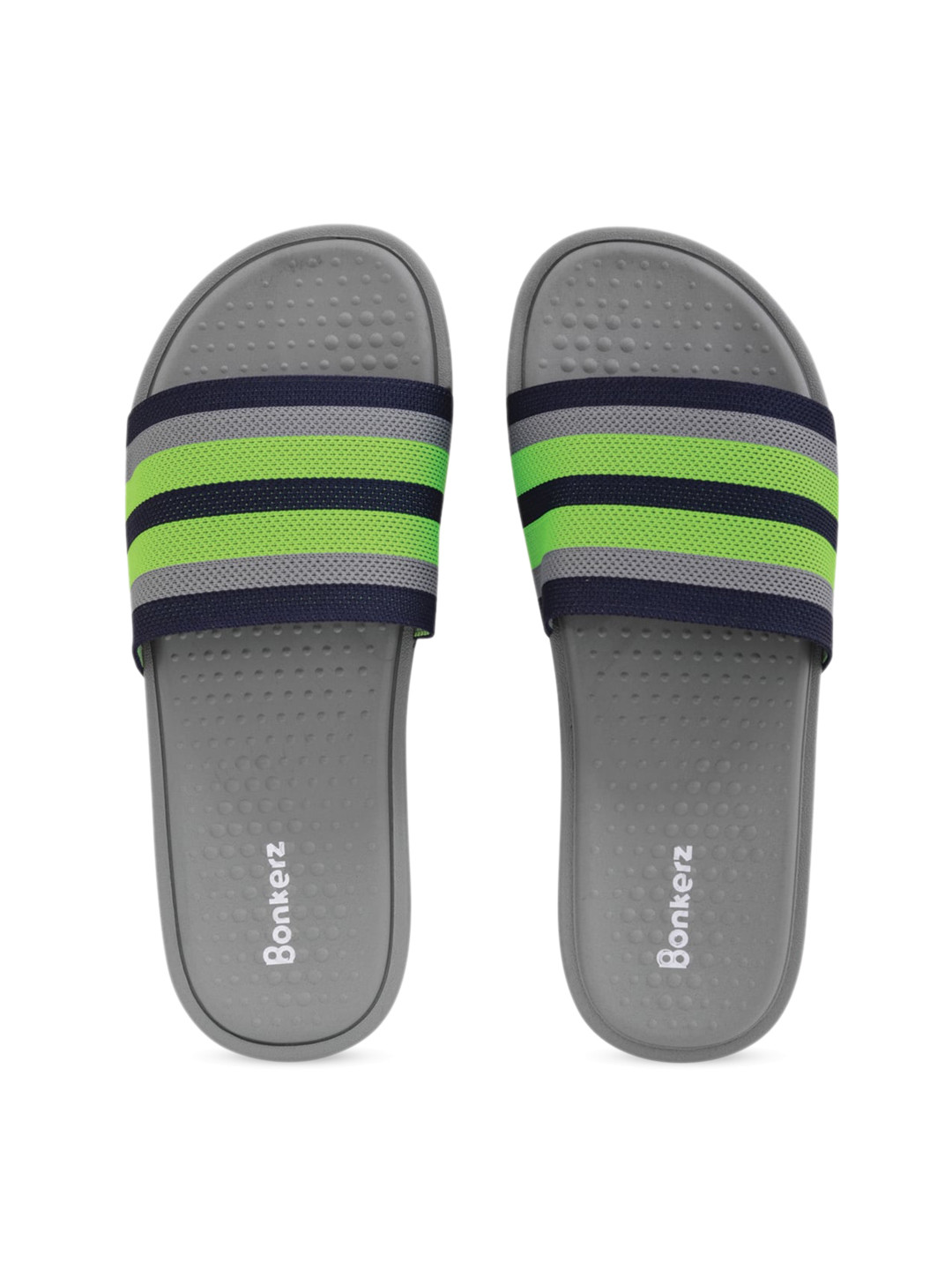 

Bonkerz Men Grey & Green Striped Sliders