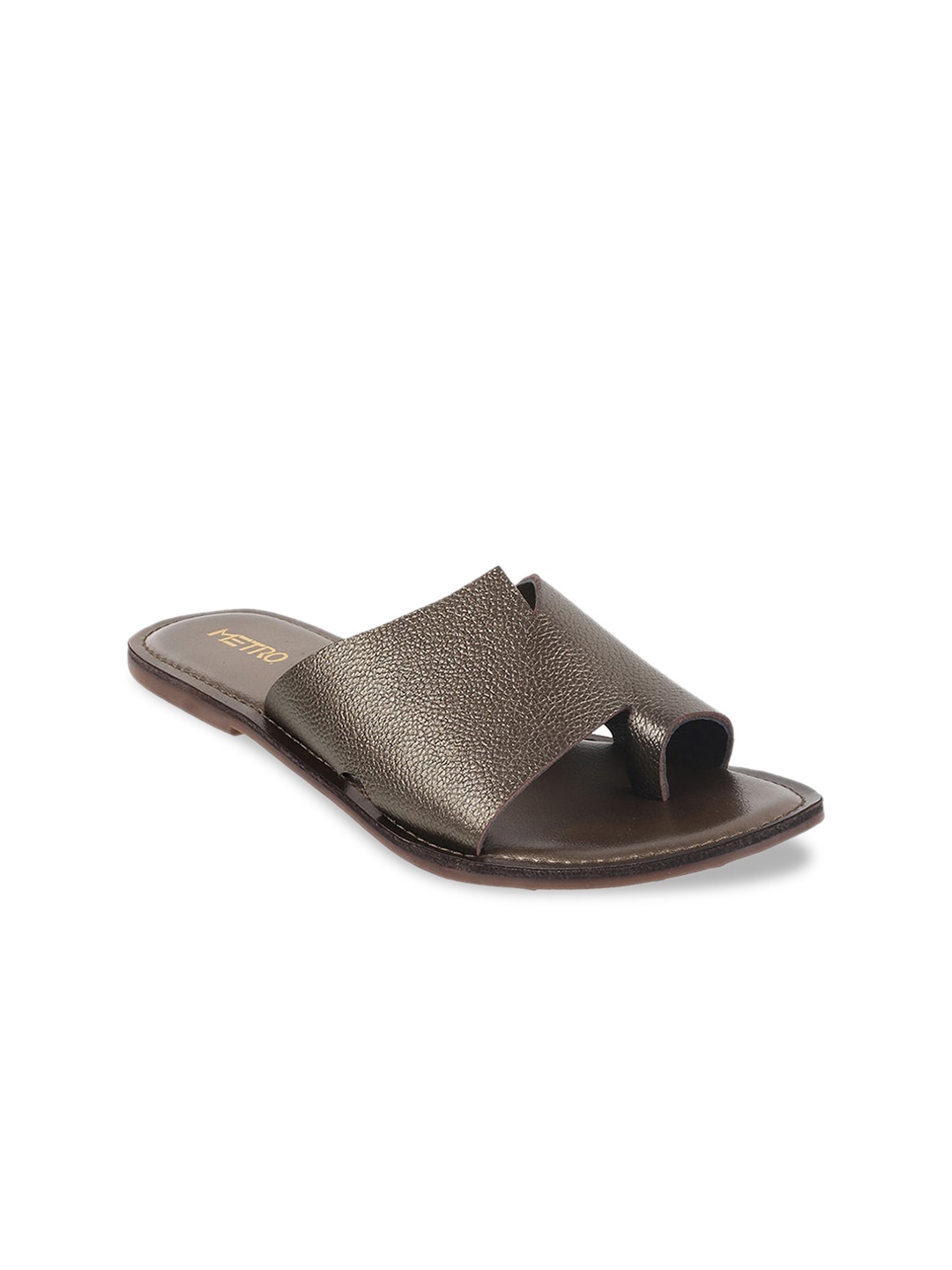

Metro Women Bronze-Toned Colourblocked Leather Open Toe Flats