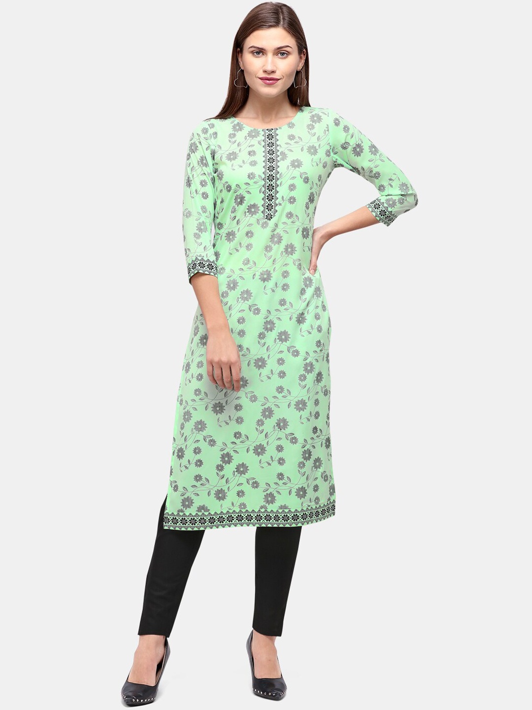 

SANISA Women Green Floral Printed Crepe Kurta