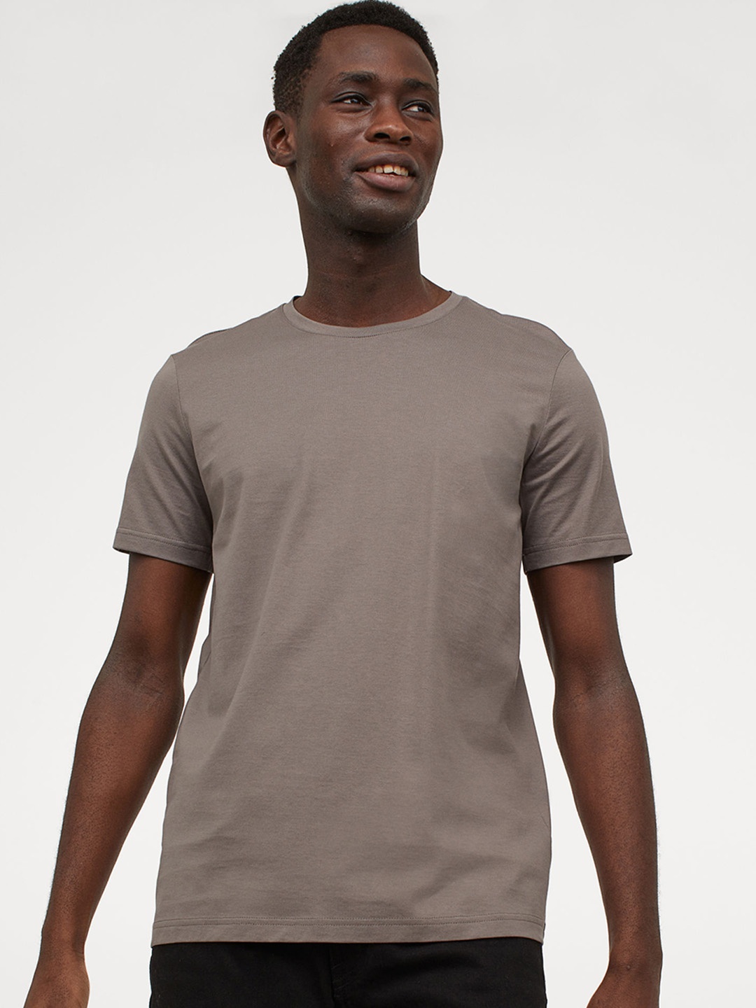 

HM Men Beige Grey Premium Cotton Pure Cotton T-shirt