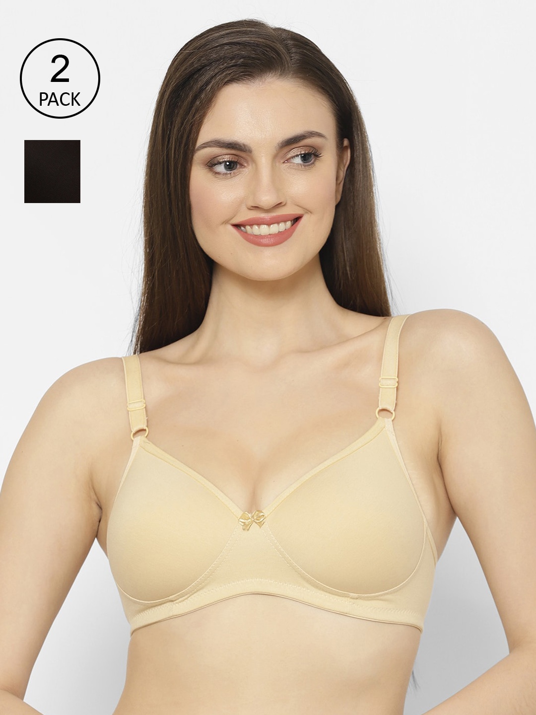 

Floret Pack Of 2 Solid Non-Wired Lightly Padded Push-Up Bra T3052, Nude
