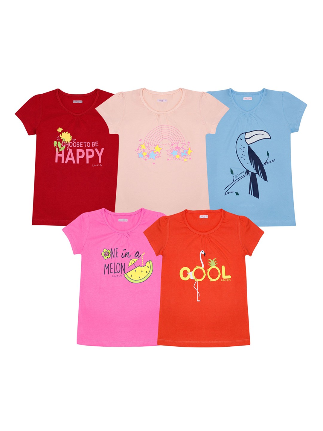 

Luke & Lilly Girls Pack Of 5 Printed Round Neck T-shirt, Multi