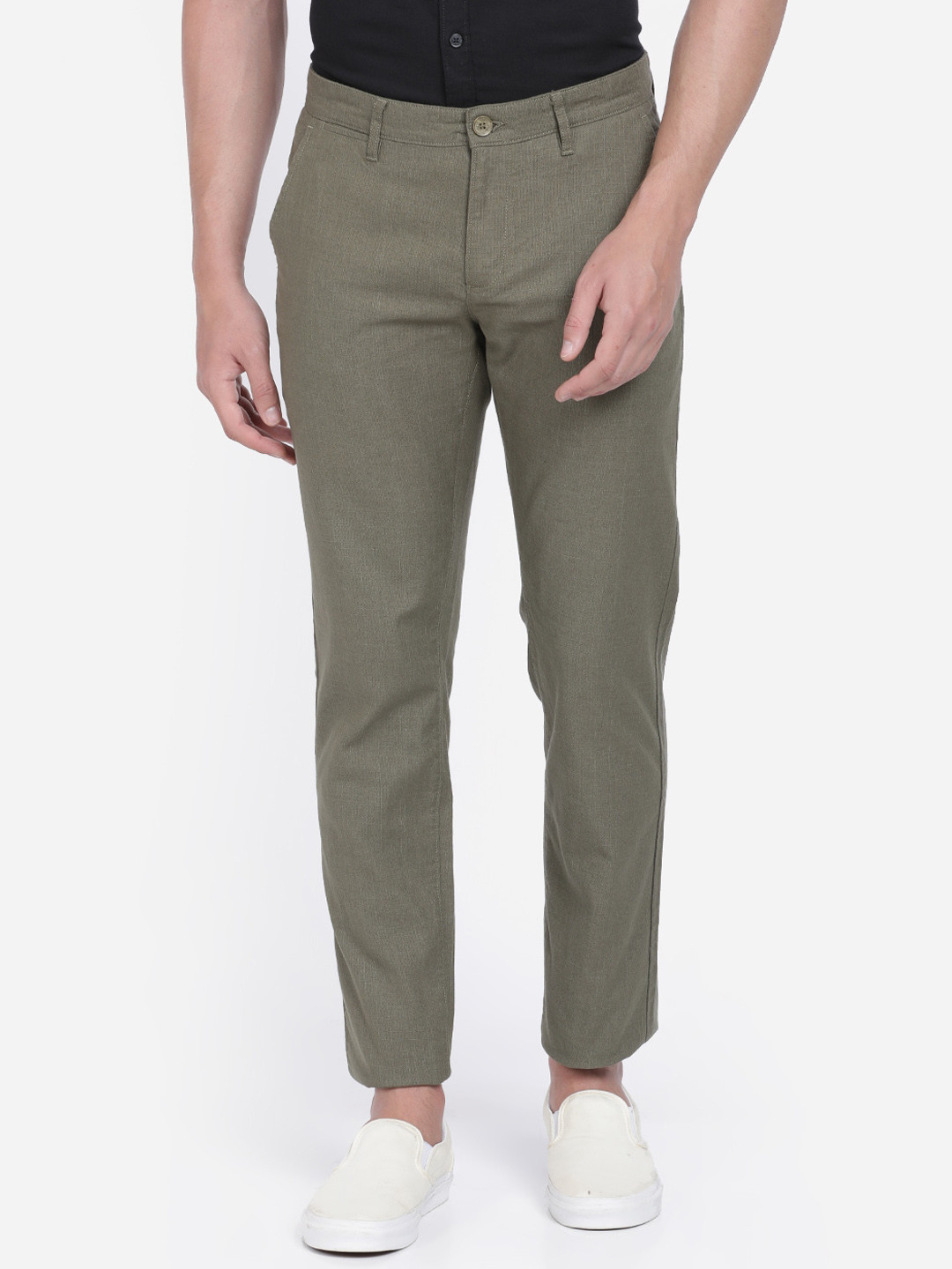 

Crocodile Men Olive Green Slim Fit Solid Regular Trousers