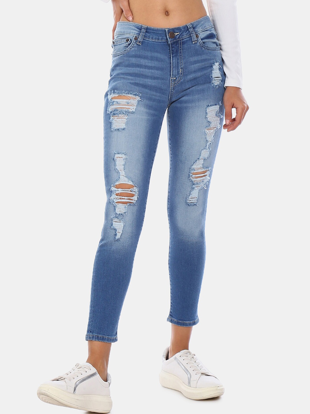 

Aeropostale Women Blue Regular Fit Mid-Rise Highly Distressed Stretchable Jeans