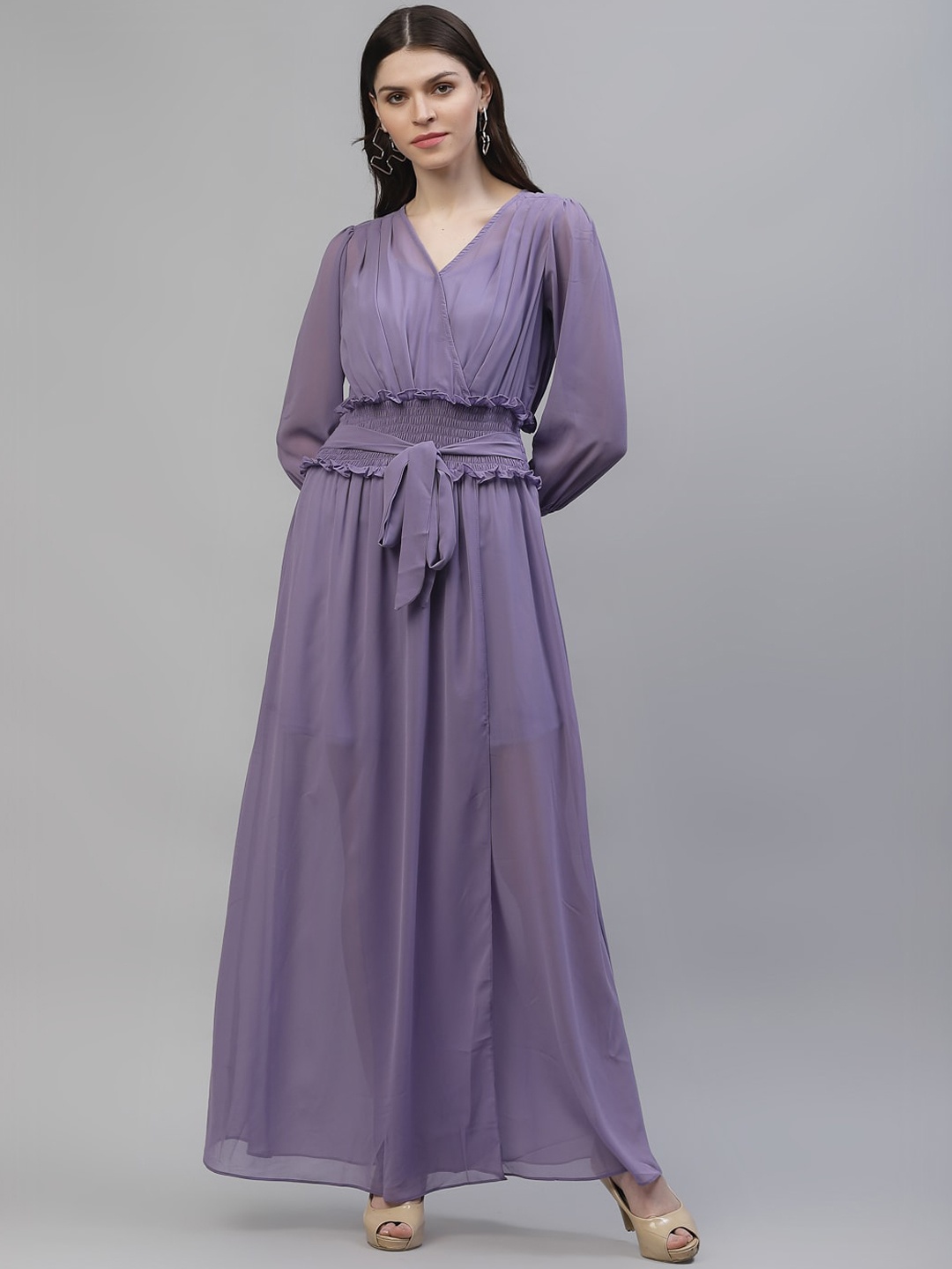 Athena Women Lavender Solid Maxi Dress