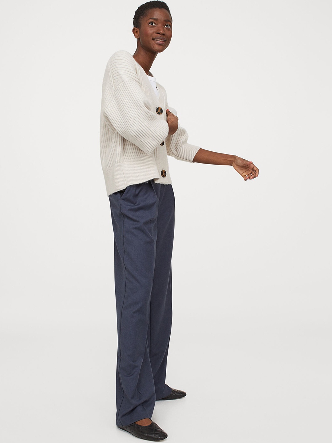

H&M Women Off-White Rib-Knit Sustainable Cardigan