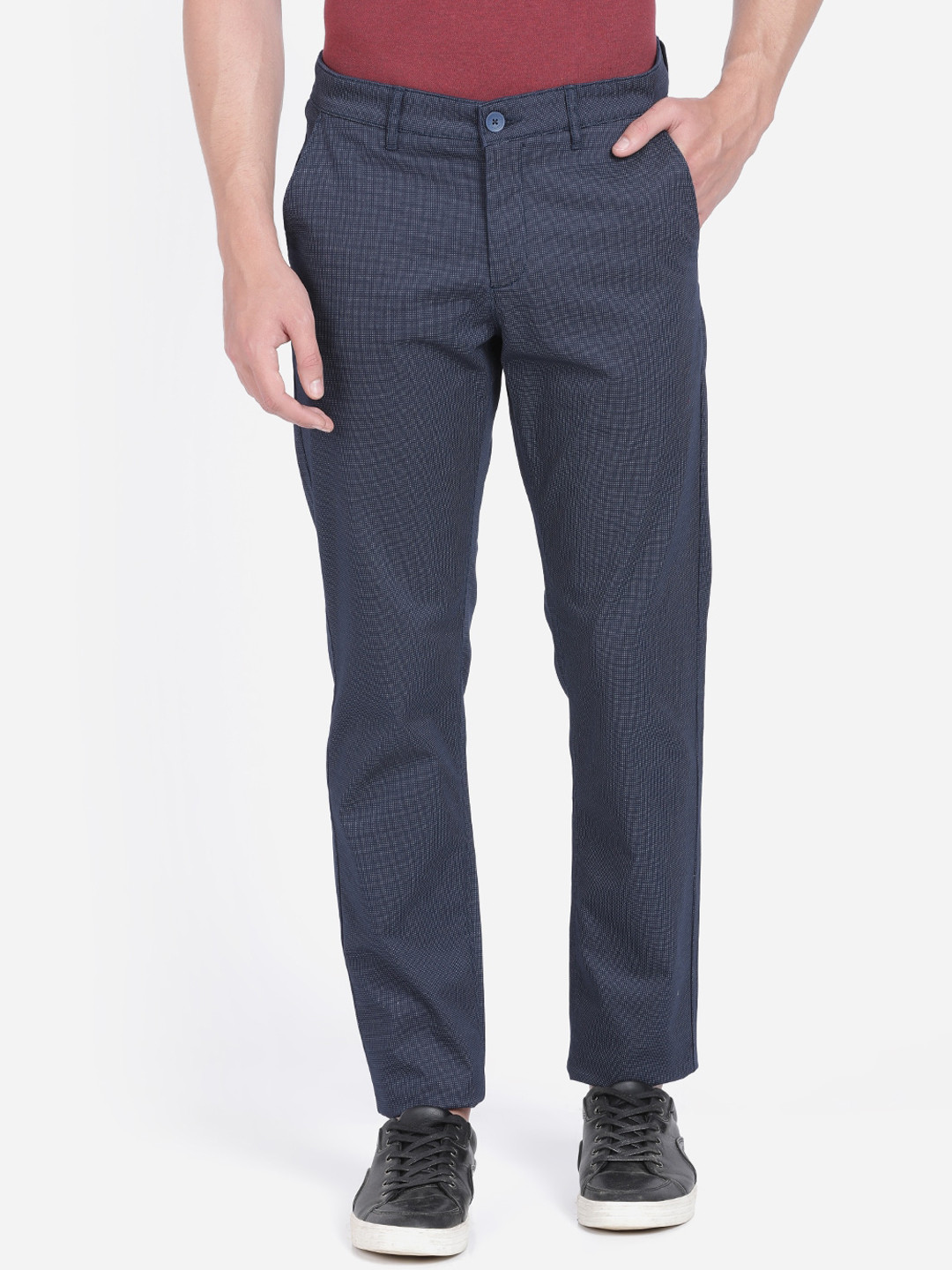 

Crocodile Men Navy Blue Slim Fit Checked Regular Trousers