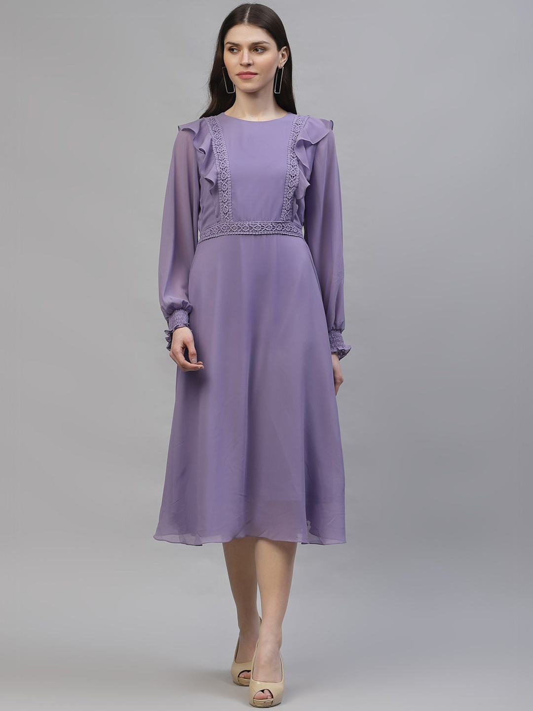 

Athena Women Lavender Solid Fit and Flare Dress