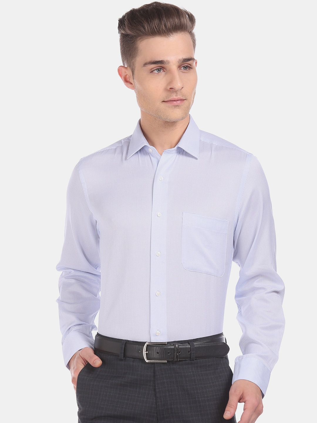 

Arrow Men Blue & Off-White Regular Fit Self Design Formal Shirt