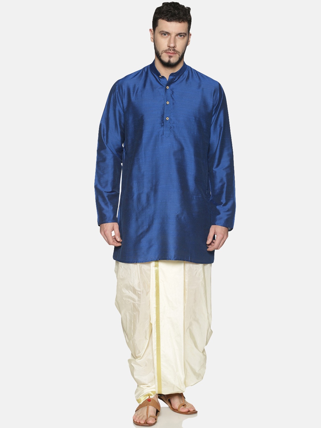 

TATTVA Men Blue Solid Kurta with Dhoti Pants