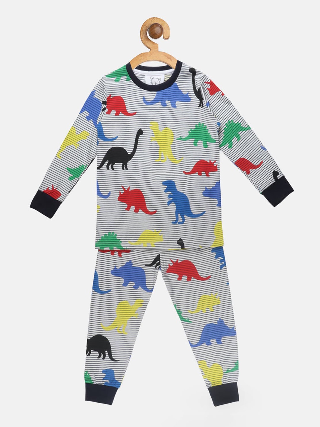 

Lazy Shark Boys White & Black Dinosaur Printed Night suit