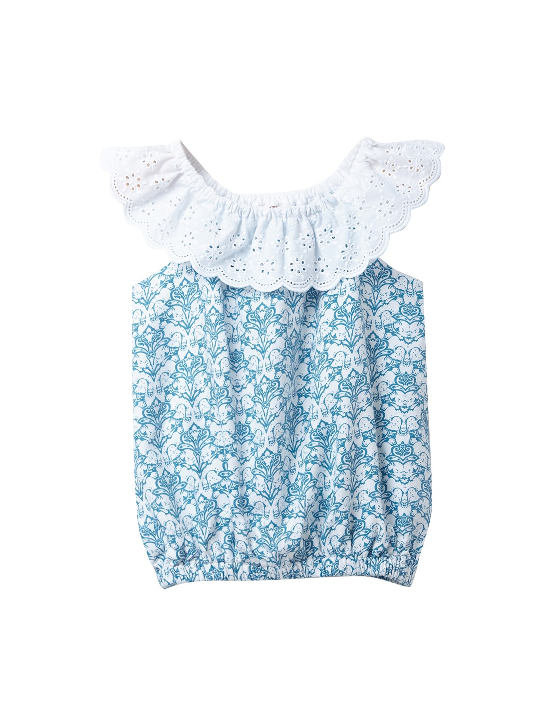 

Cub McPaws Girls Blue & White Floral Printed Blouson Top
