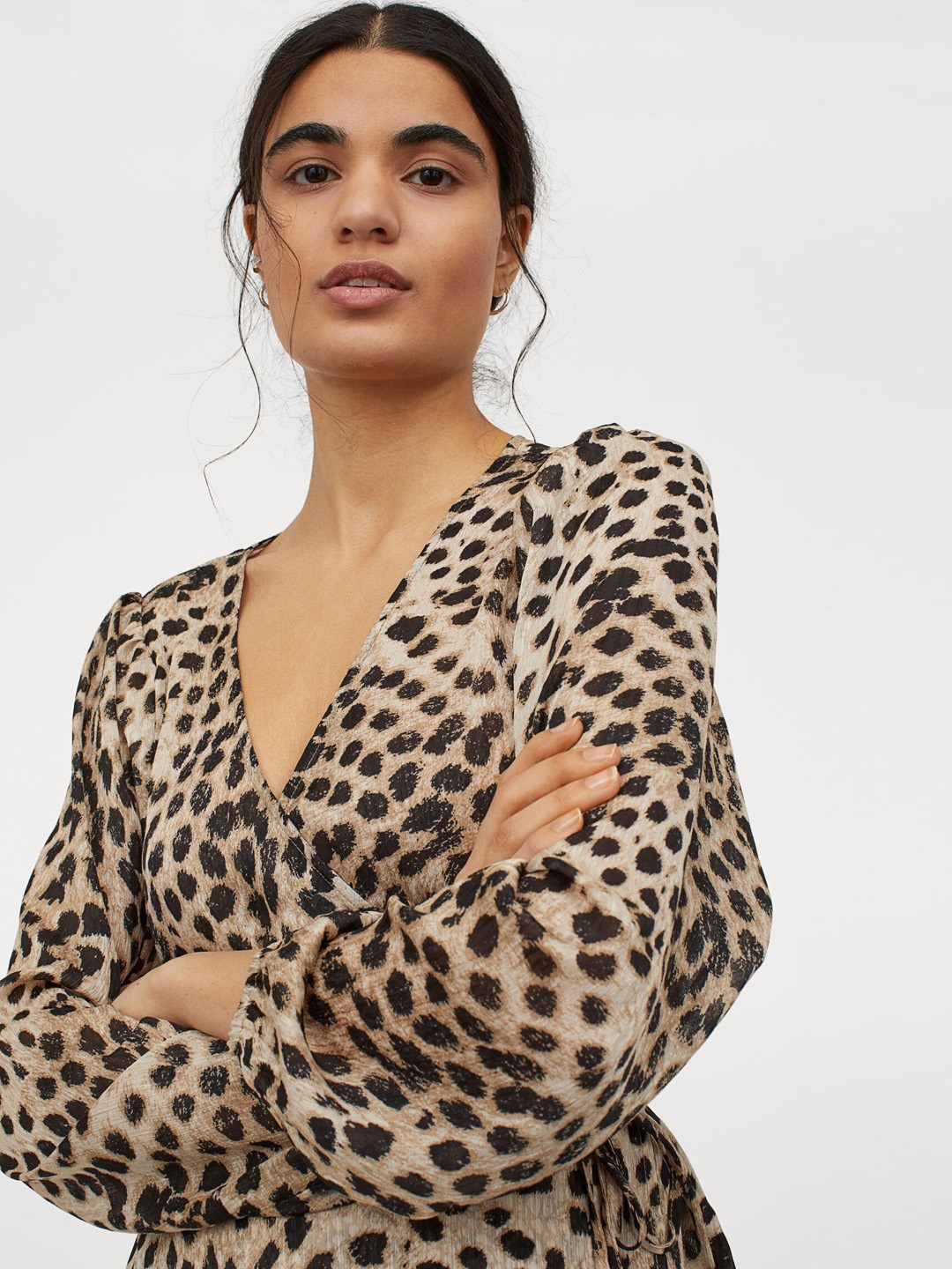 

H&M Beige Patterned Wrapover Sustainable Blouse