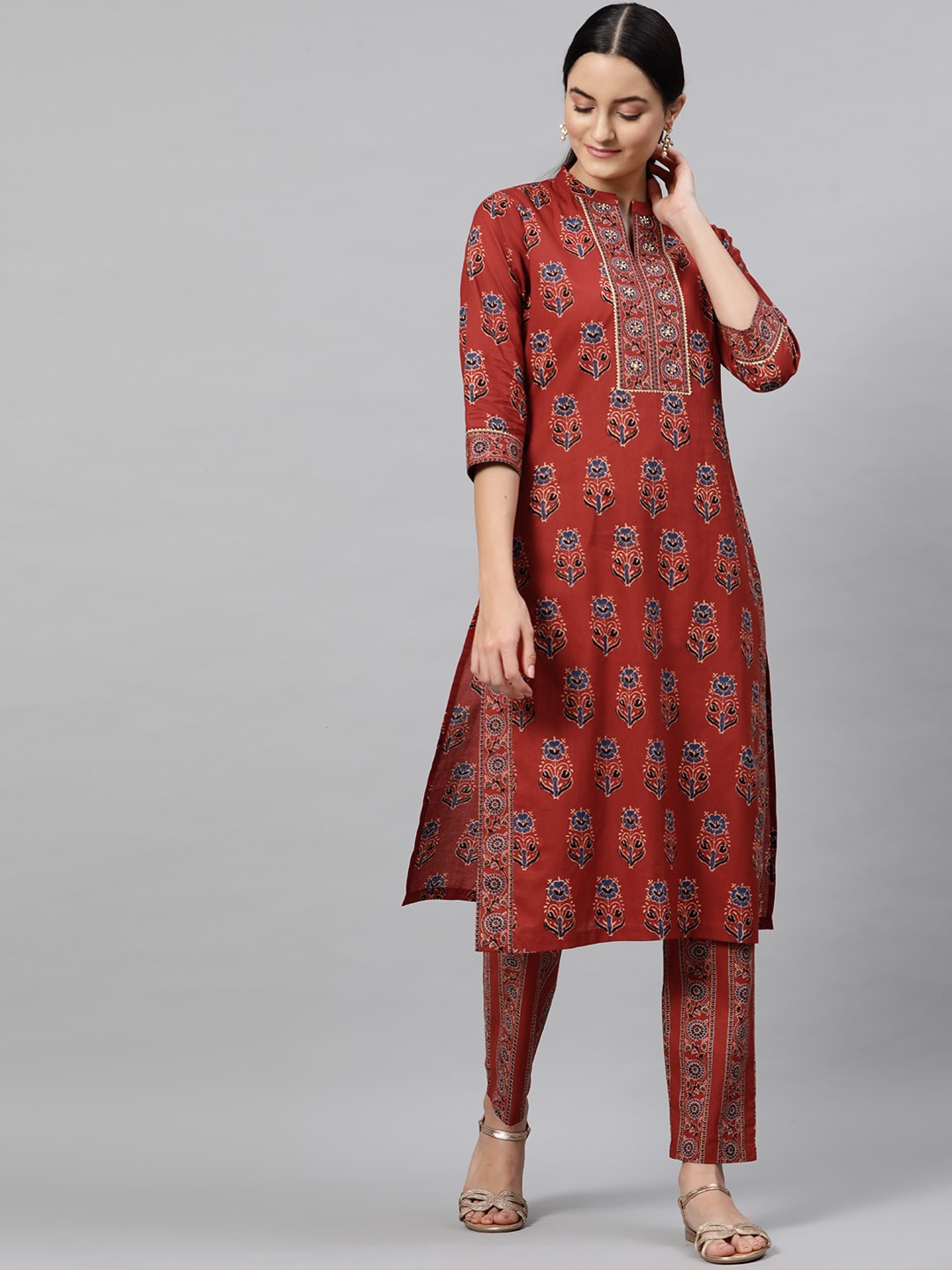

STREET 9 Women Rust Printed Kurta with Trousers