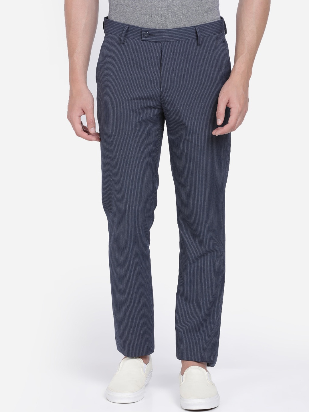 Crocodile Men Navy Blue Slim Fit Solid Regular Trousers