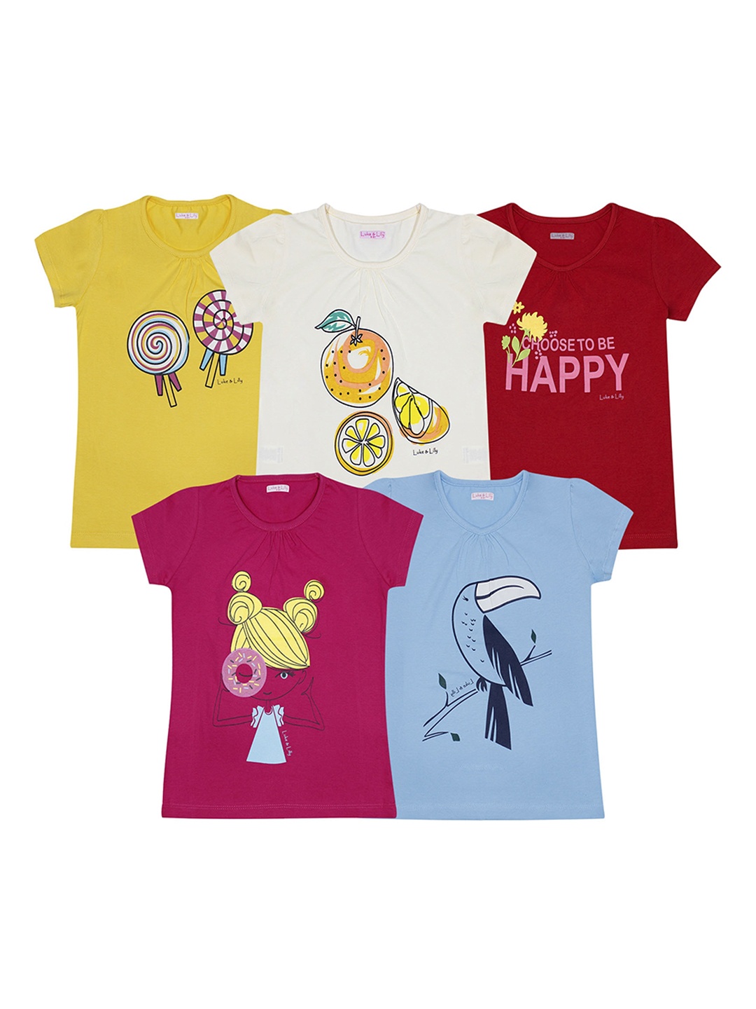 

Luke & Lilly Girls Multicoloured Pack of 5 Printed T-shirt, Multi