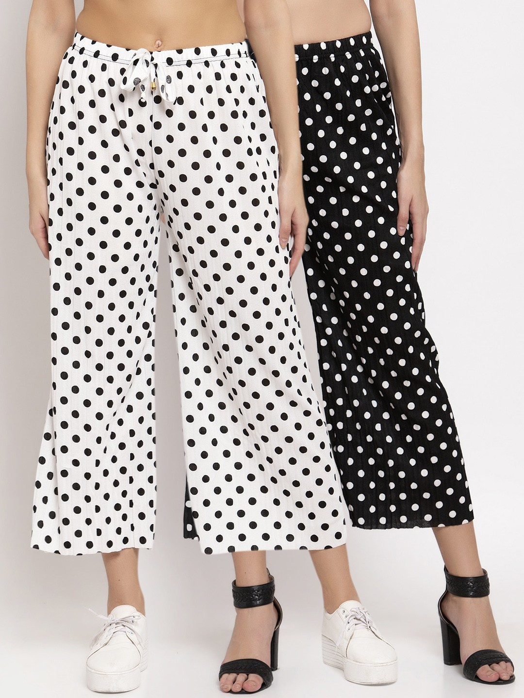 

KLOTTHE Women Pack Of 2 Printed Wide Leg Palazzos, Black
