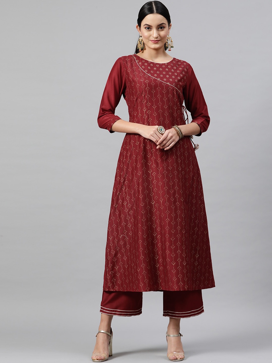 

STREET 9 Women Maroon Printed Kurta with Trousers