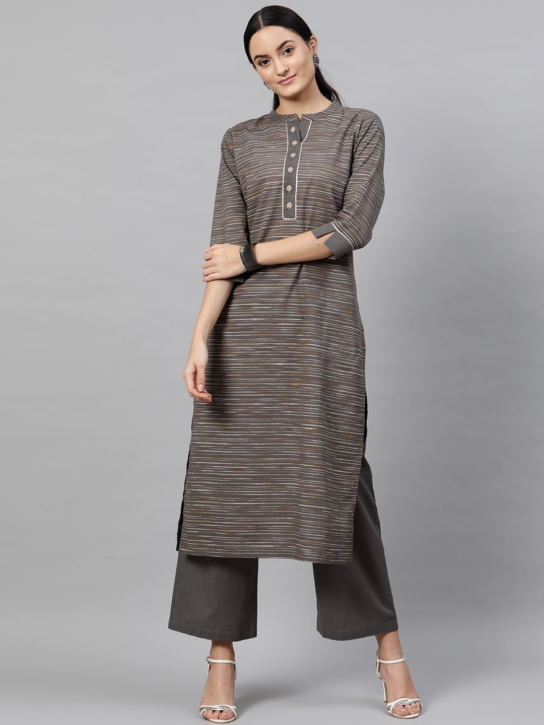 

STREET 9 Women Grey Striped Kurta with Palazzos
