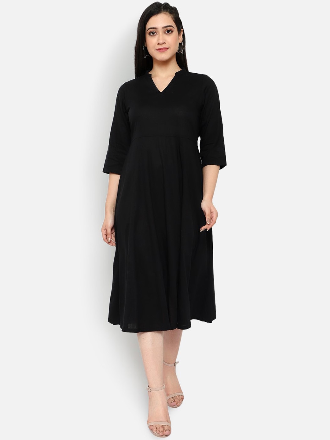 

Ayaany Women Black Solid A-Line Dress