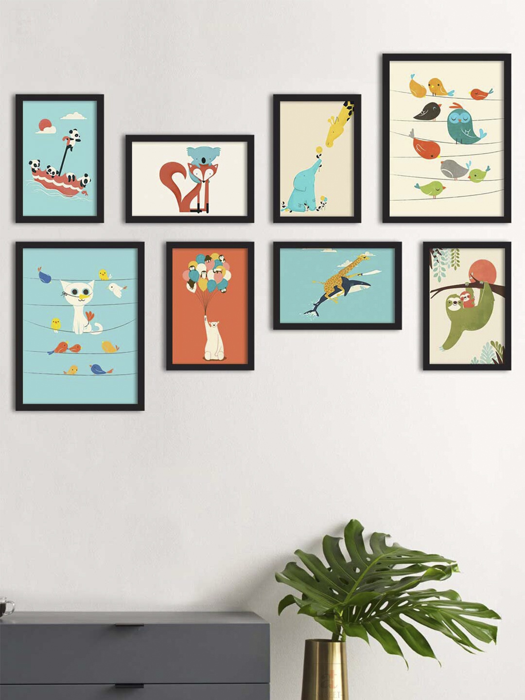 

Art Street Set Of 8 Blue & Yellow Birds & Animals Printed Wall Art