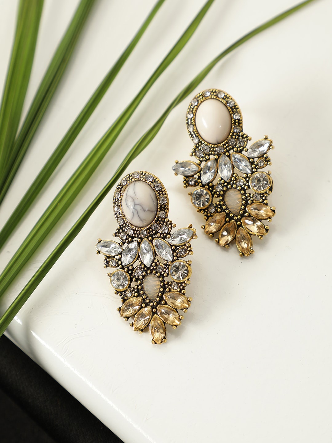

AQUASTREET Gold-Plated & White Contemporary Drop Earrings