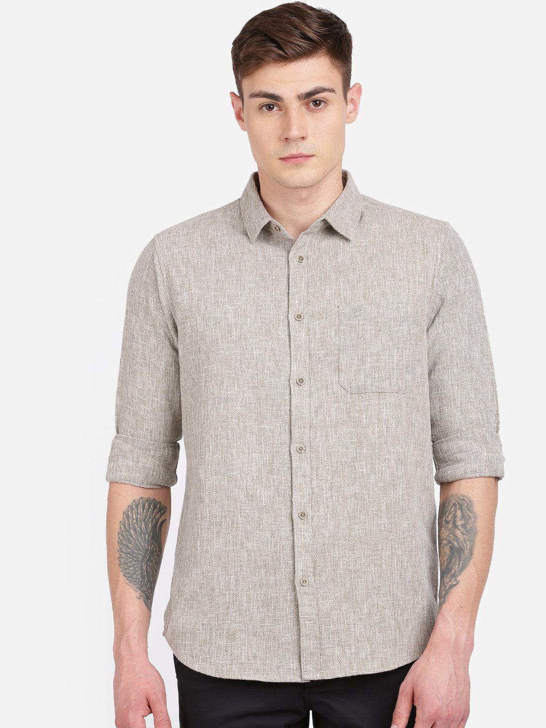 

Crocodile Men Beige Regular Fit Self Design Casual Shirt