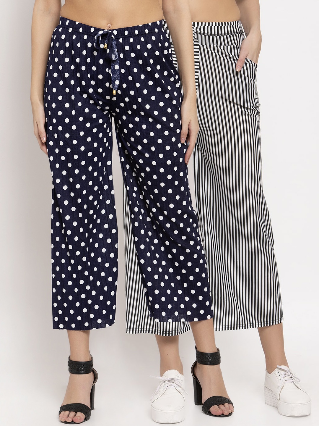 

KLOTTHE Women Pack of 2 Wide Leg Cropped Palazzos, White