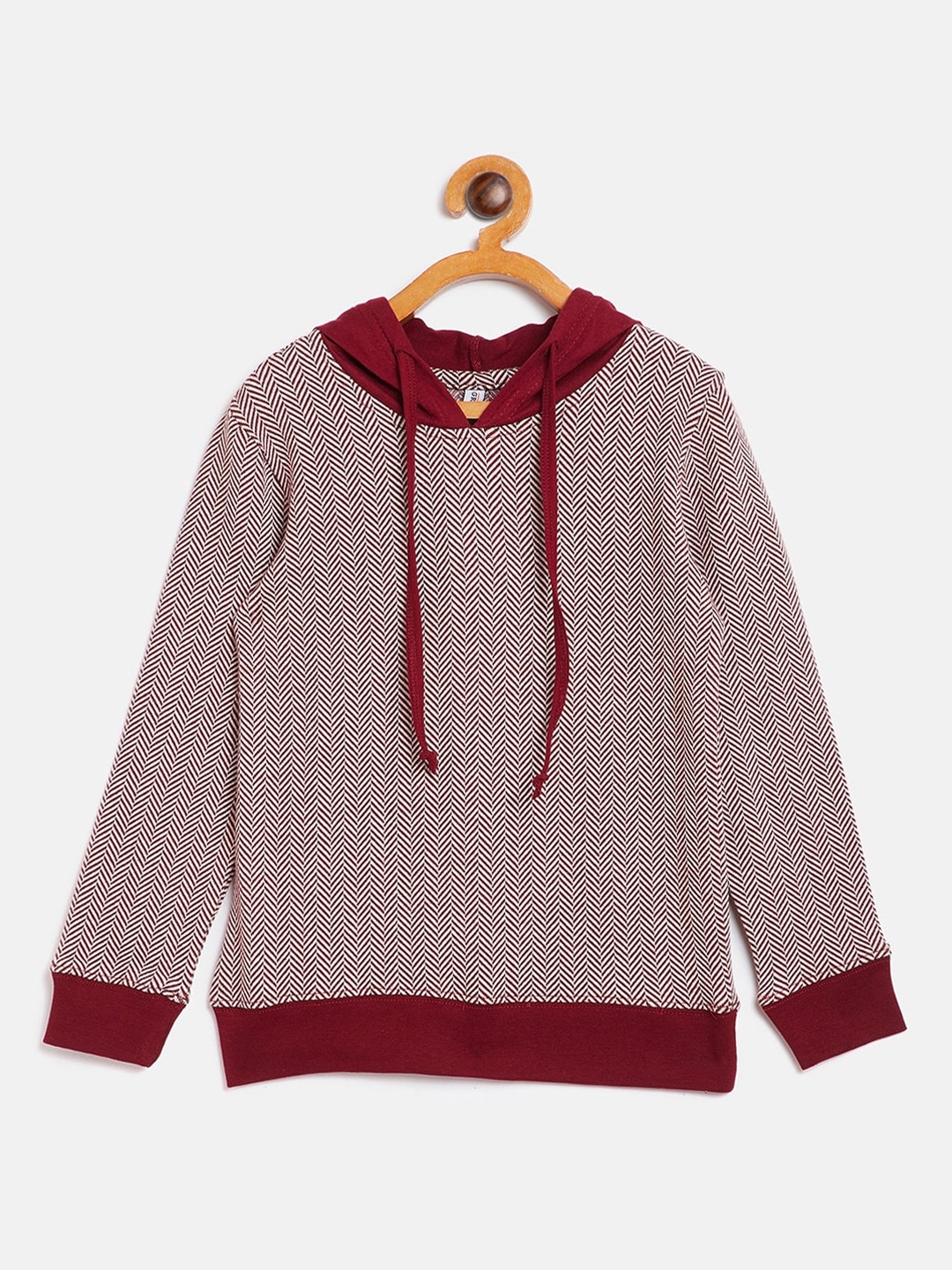 

GRITSTONES Boys Maroon Striped Hooded T-shirt