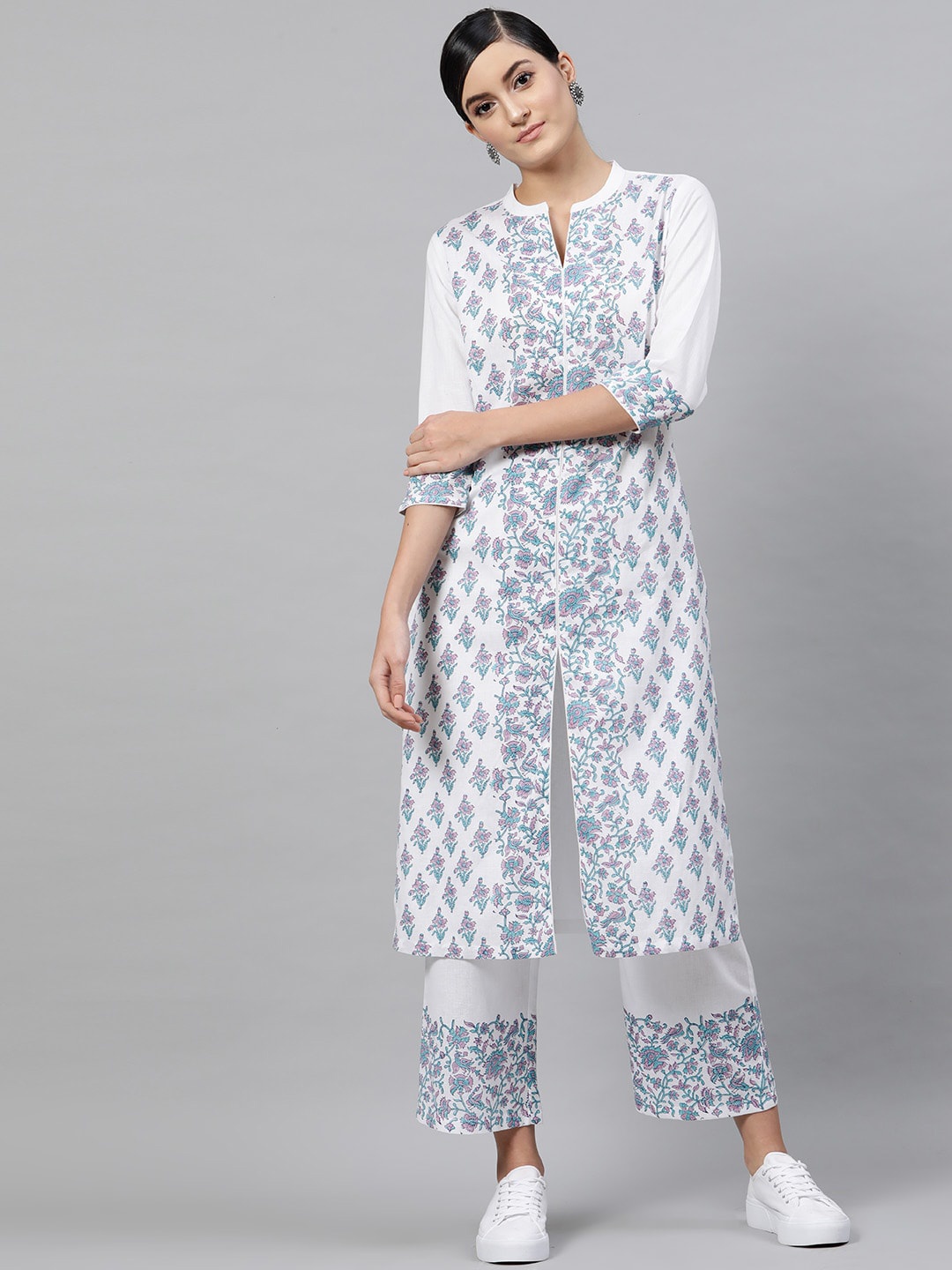 

STREET 9 Women White & Blue Printed Kurta with Palazzos