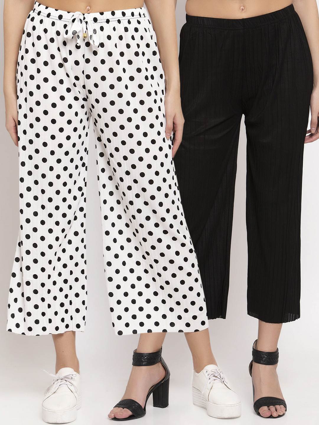 

KLOTTHE Women Pack of 2 Multicoloured Printed Wide Leg Palazzos, Multi