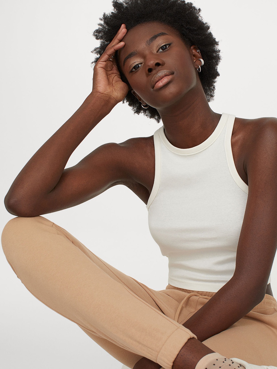 

H&M White Ribbed vest top