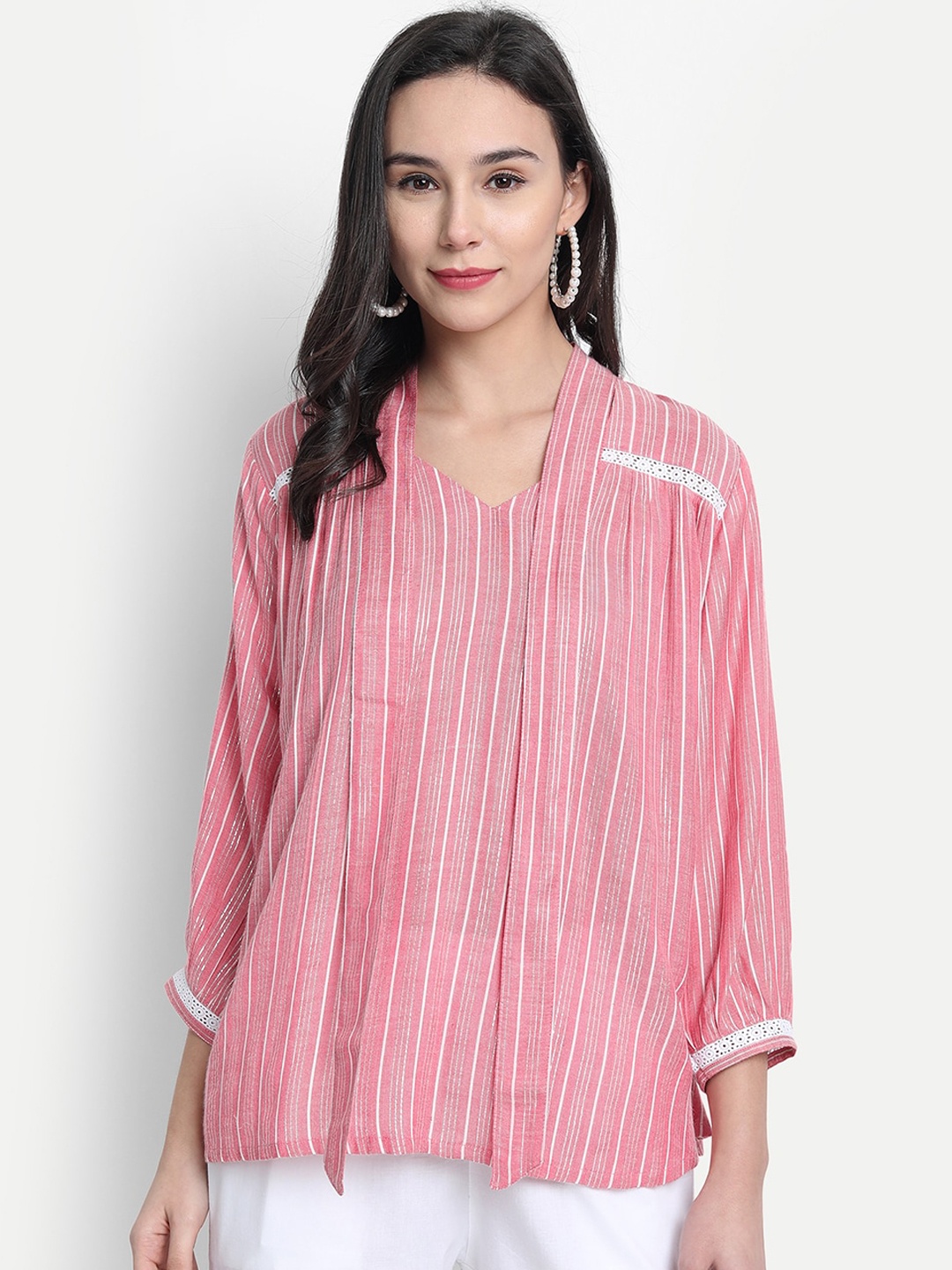 

Janasya Pink Striped Top