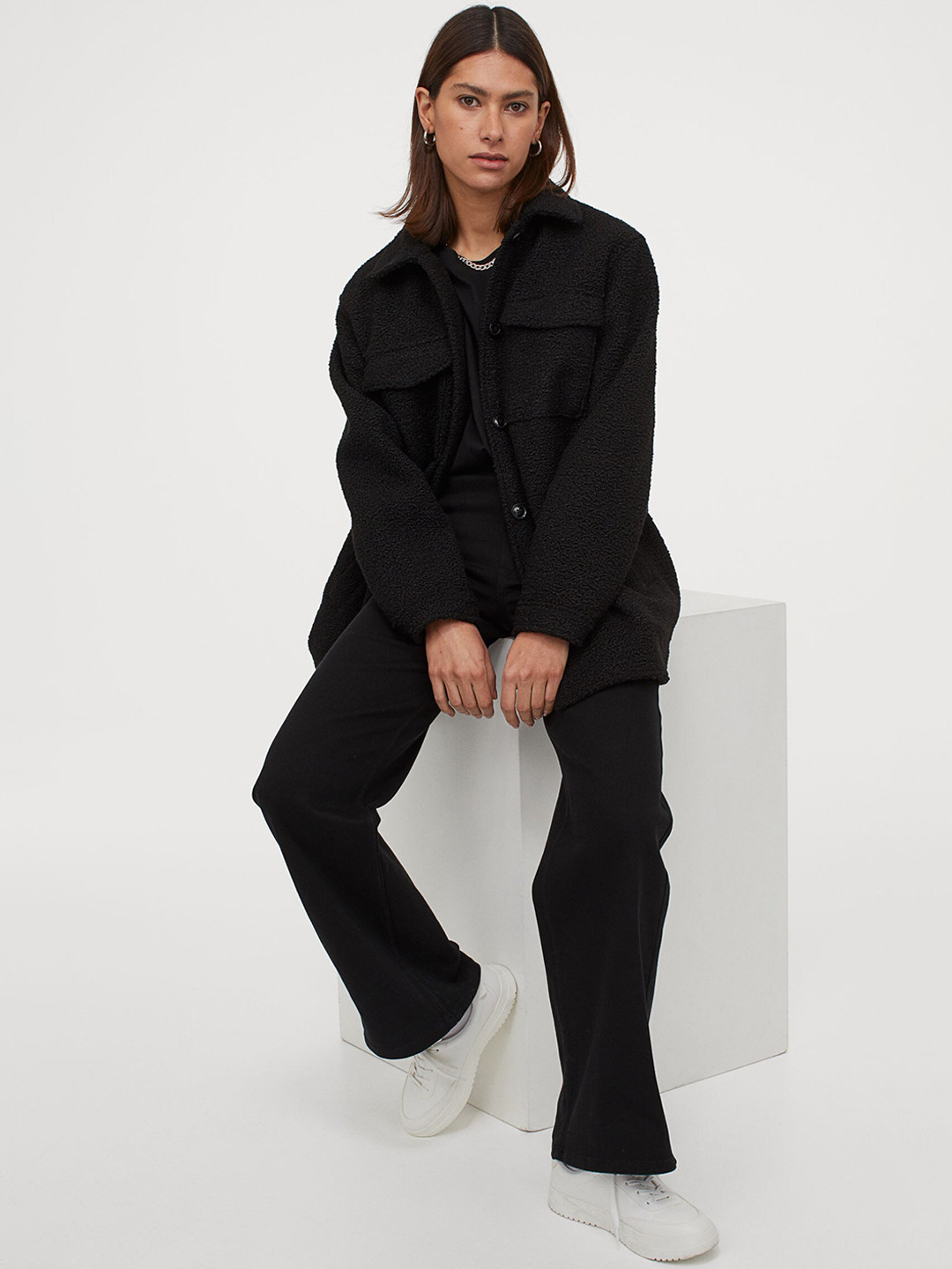 

H&M Women Black Wide twill trousers
