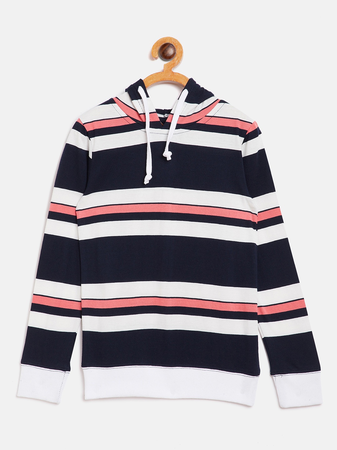 

GRITSTONES Boys White & Black Striped Hood T-shirt