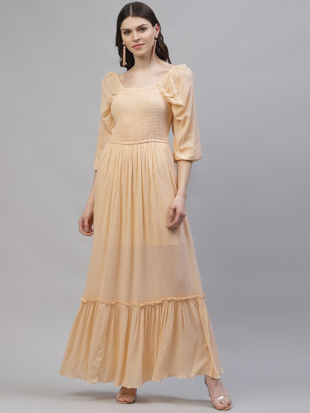 

Athena Women Peach-Coloured Solid Maxi Dress